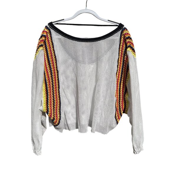 We The Free Mesh Crochet Knit Long Sleeve Top L White With Multicolor Stripes - Picture 4 of 11